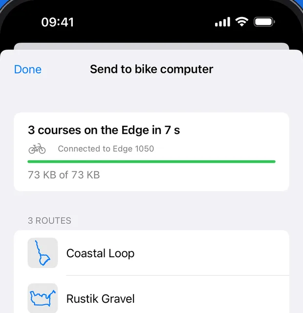 Send to bike computer: three courses on the Edge in 7 seconds